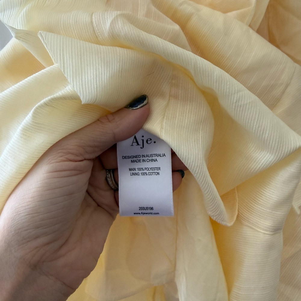 Aje Allaire Strapless Ruffled Shirred Faille Gown Butter Yellow NEW with tag - Picture 7 of 10